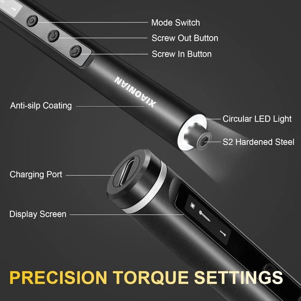 Juego de mini destornilladores eléctricos 76 en 1 con pantalla LED, 5 configuraciones de torsión, almacenamiento magnético para reparación de electrónica