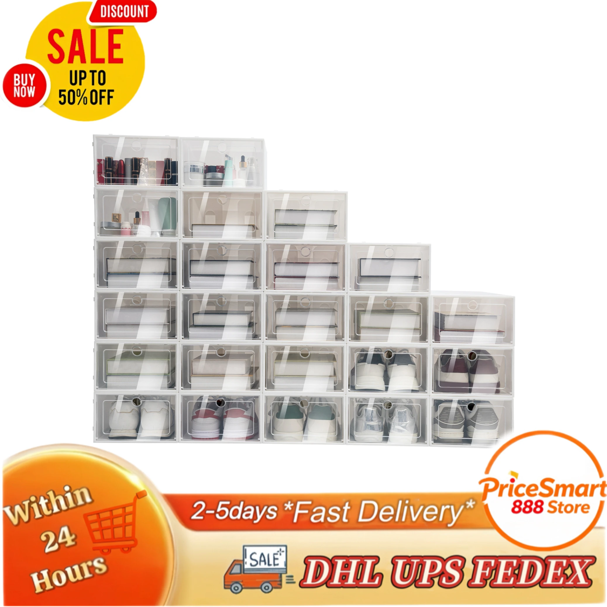 

Новый набор из 24 складных пластиковых коробок для обуви, прозрачные органайзеры для дома, штабелируемые стеллажи для хранения