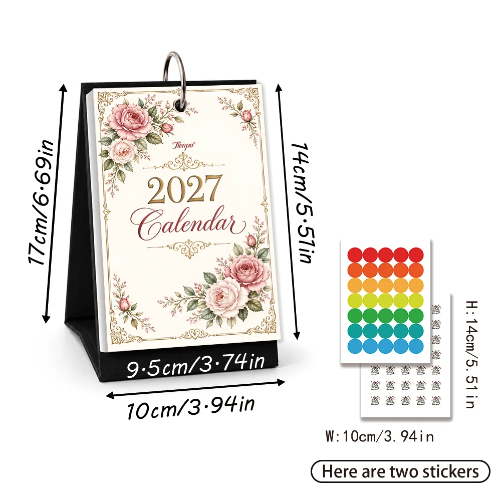 1pc 2027 Custom Photo Desk Calendar, Vintage Pink Rose Floral Table Calendar With Stickers, Birthday Christmas New Year Gift