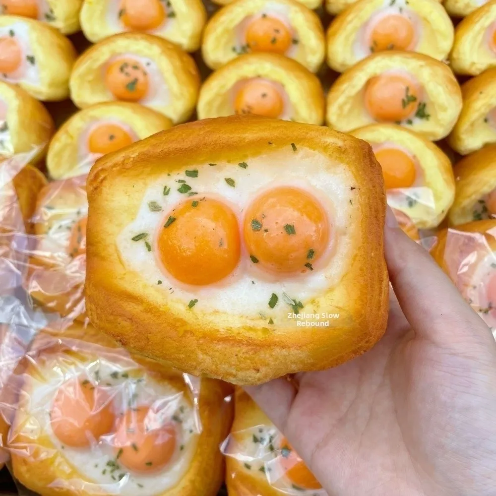 Creative Fried Egg Toast Squishy Toy Anxiety Relief Super Soft Bread Squeeze Toy Funny Kneading Simulation Food Pinch