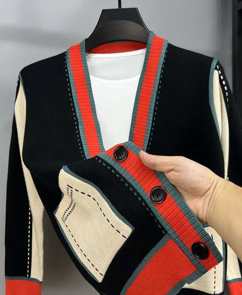 

Роскошный брендовый мужской вязаный кардиган с v-образным вырезом, цветной свитер, пальто, осень-зима, японская мода, изысканная мужская одежда