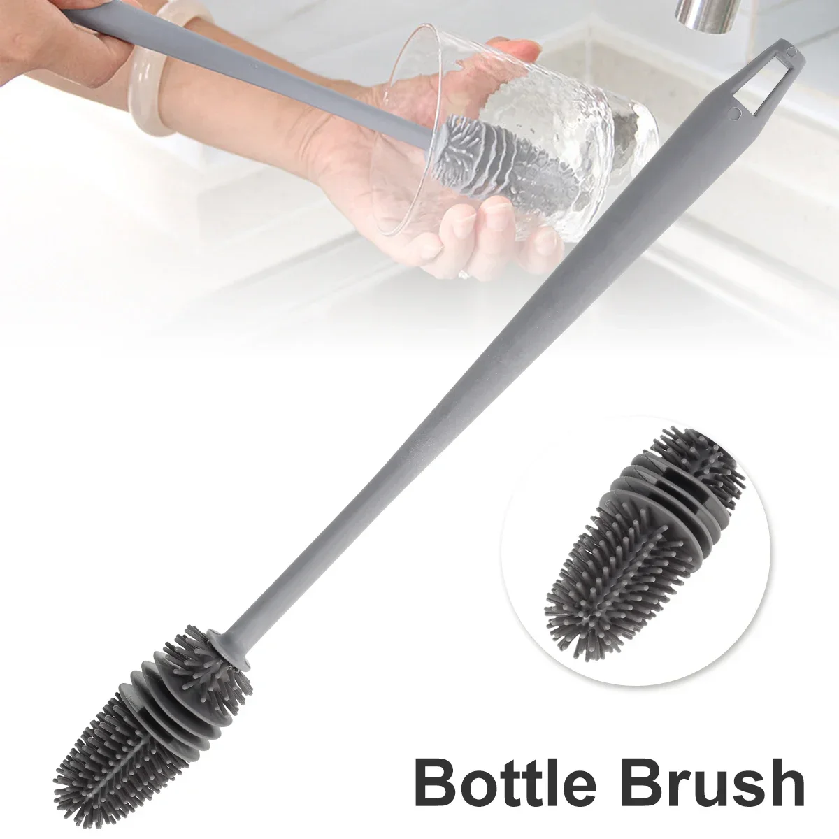 1 Pcs Silicone Bottle Cleaning Brush with Reinforced Long Handle 32cm Water Bottle Cleaner Durable Cup Scrubber Drinking Wine