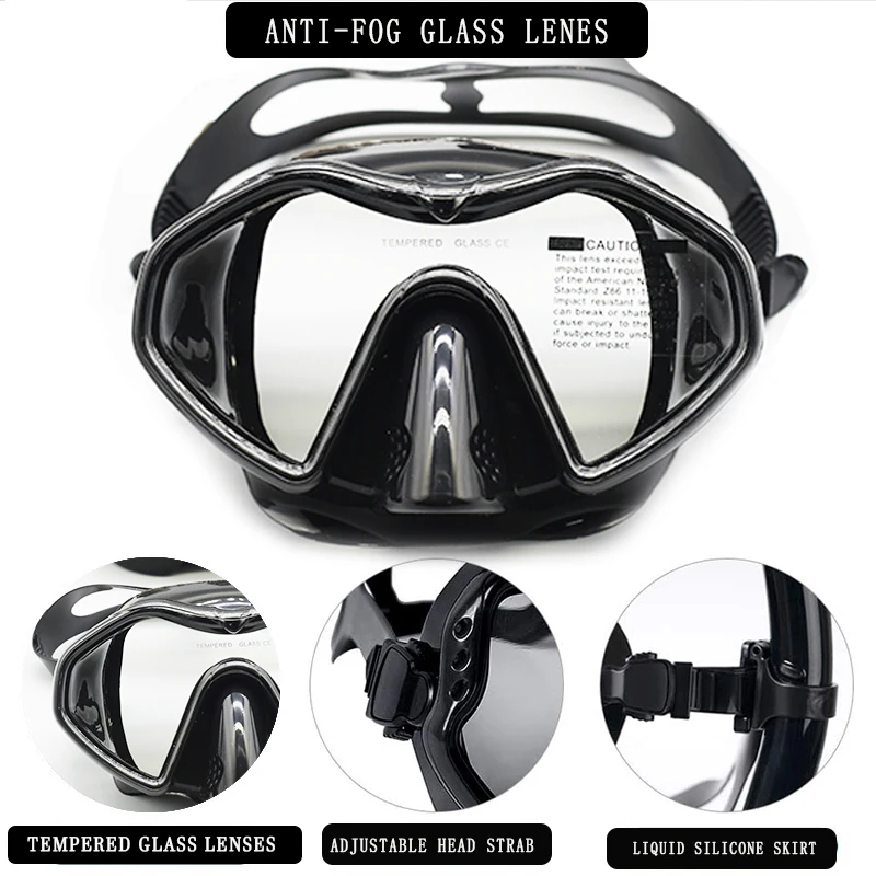 Adult Tempered Glass Diving Mask - Anti - Fog, Adjustable Strap, Silicone Skirt - Perfect for Snorkeling & Swimming