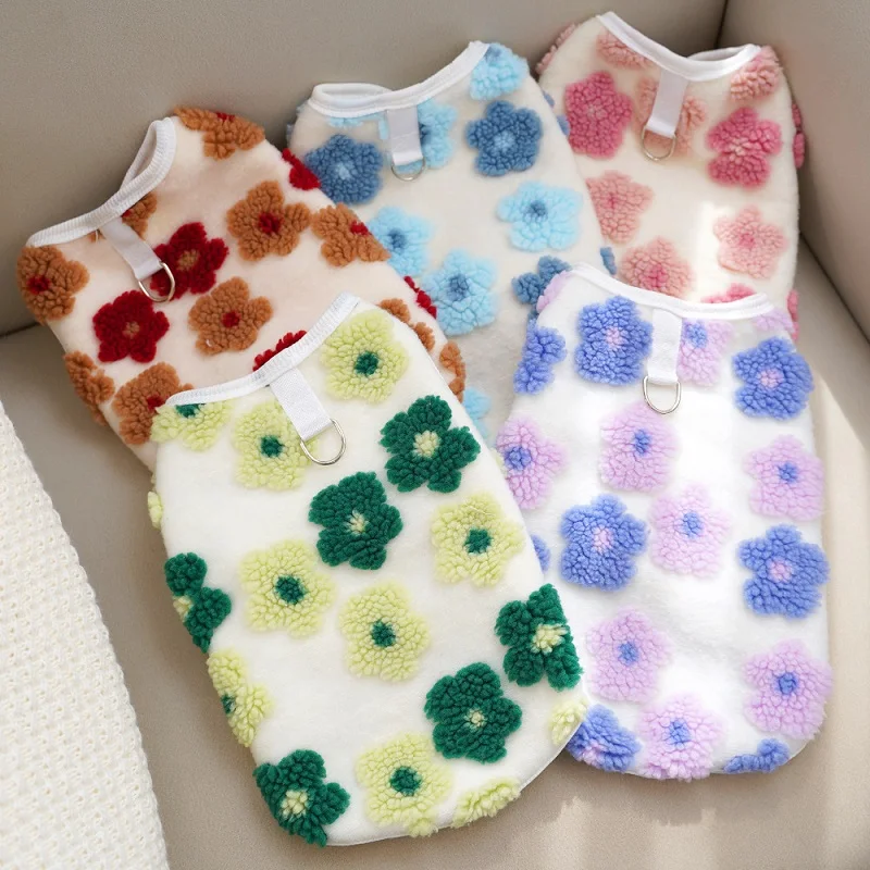 Pet Dog Coat Jacket Warm Fleece Dogs Clothes Winter Puppy Vest Jacket Flower Print Cat Overcoat Fashion Pet Costumes Dog Apparel
