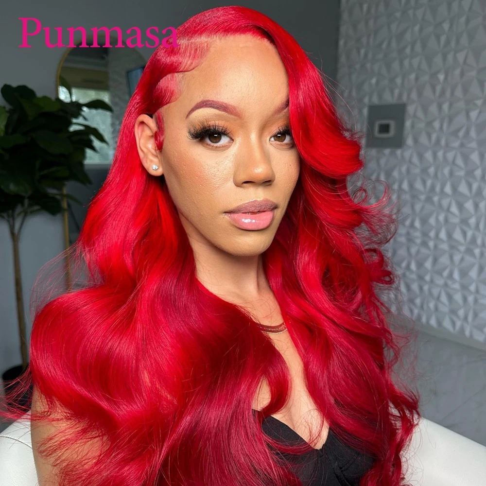 Highlight Red Color Body Wave 13x6 Human Hair Wigs Transparent Lace Front Wigs for Black Women PrePlucked 200% 13X4 Frontal Wig