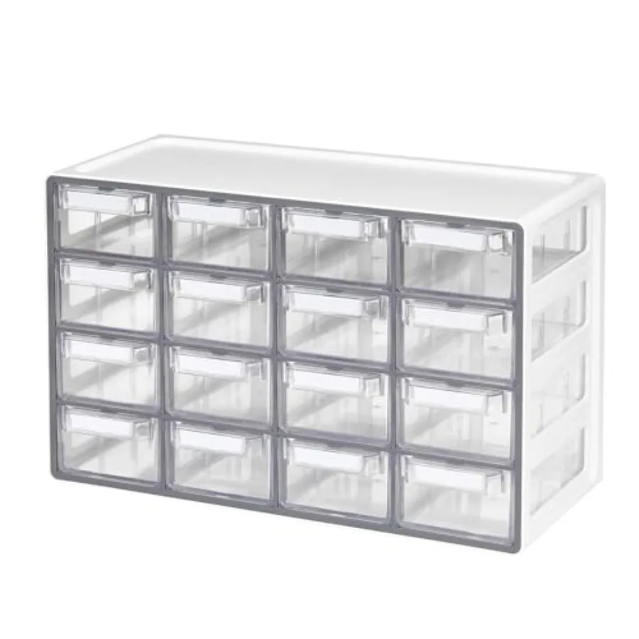 

Средний шкаф-органайзер на 16 ящиков, прозрачный, штабелируемый, для хранения фурнитуры, бисера, пластиковых кубиков, для офиса и рукоделия, сделано в Корее