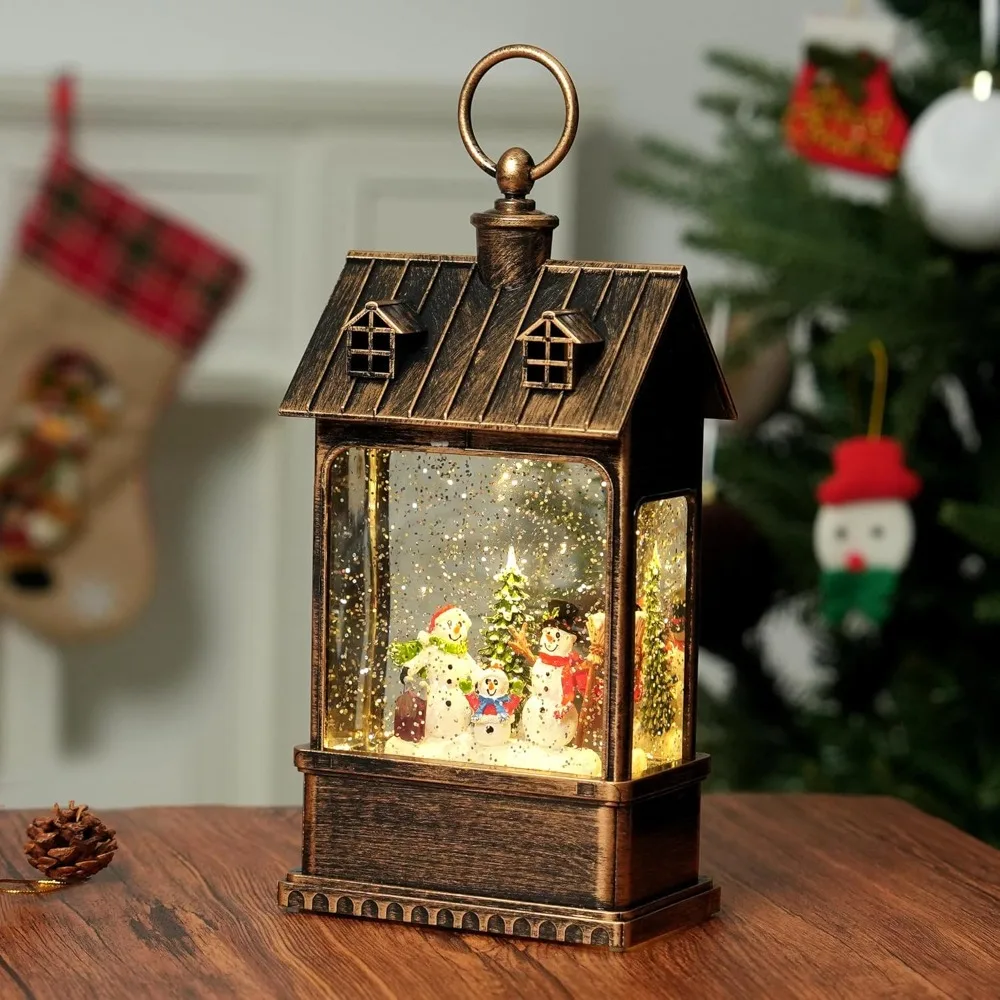 

Christmas Snow Globe Lantern with Music USB Battery Powered LED Lighted Snowman Family Decor
