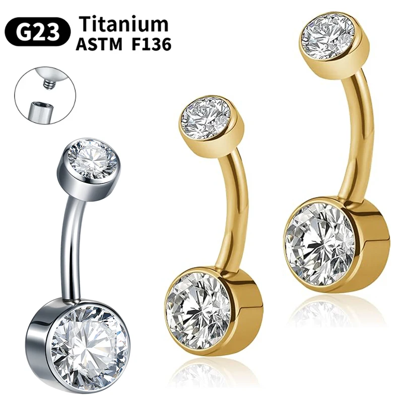 

1PC G23 Titanium 14G Gold Color Belly Button Rings Navel Nombril Piercing CZ Gems 6/8/10/12mm Bar Belly Piercing Sexy Jewelry