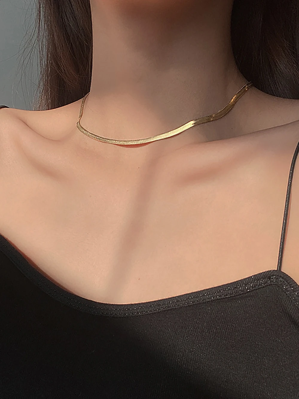 Punk Clavicle Flat Blade Snake Link Choker Naszyjnik Złoty Srebrny Kolor Łańcuchy na szyję ze stali nierdzewnej dla kobiet Biżuteria Chocker 2023 — zdjęcie 2