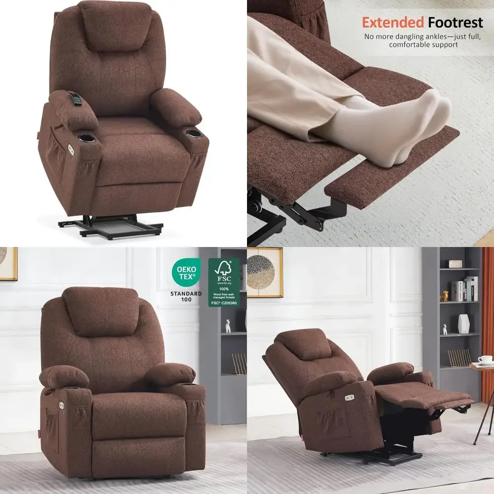 

elderly power lift recliner with heat massage and extended footrest for tall individuals, featuring usb & type-c ports