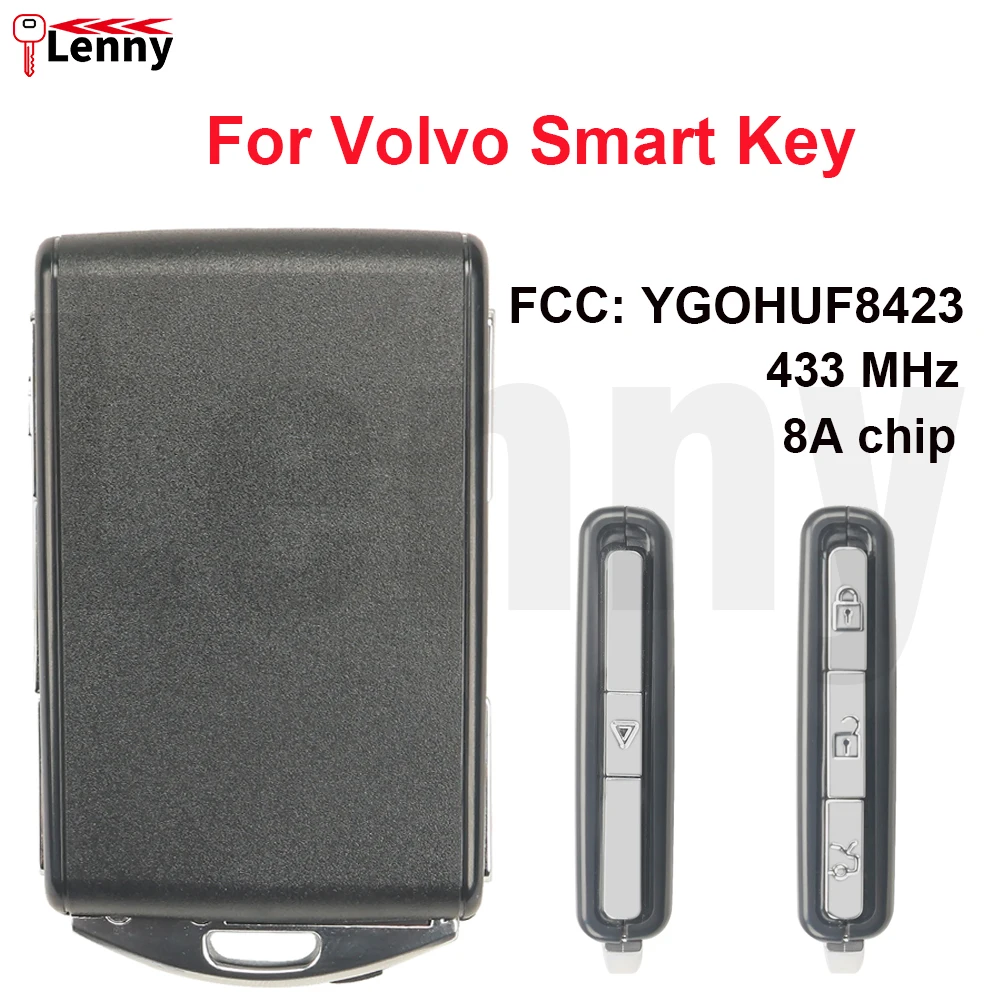 Lenny FCC:YGOHUF8423 433MHz 8A-chip 4button Cuttable Blade Car Smart Remote Key for Volvo S90 S60 S40 XC60 XC90 Key 2016+