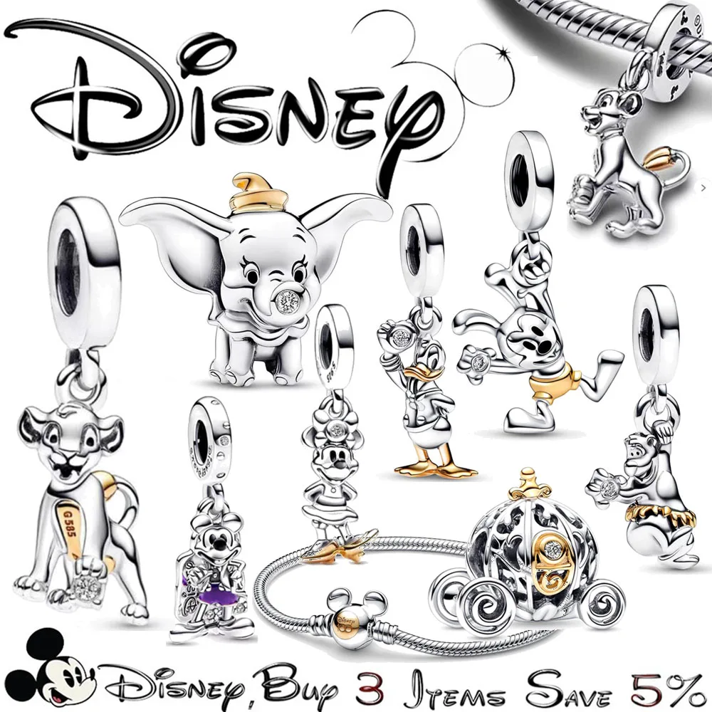 Disney 100 Anniversary Mickey Minnie Dumbo 100% 925 Sterling SILVER Charm Beads Dangle Charm fit Original Pandora Bracelet