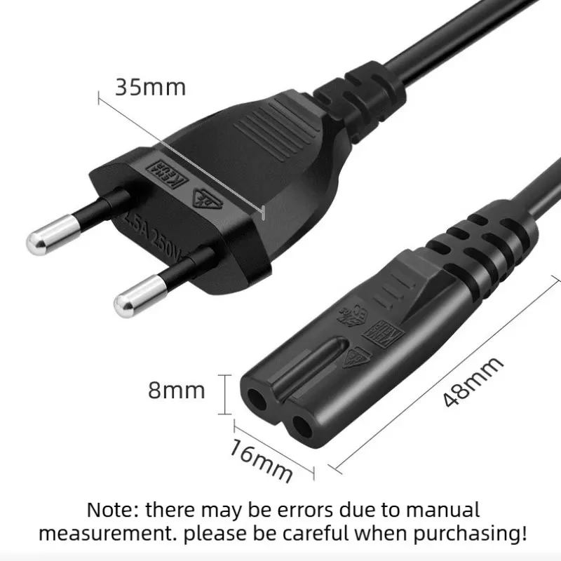 Cable 2500W 125V 250V 10A 1ft 30cm Short Extension Line for Laptop Replacement Eu Male Head To IEC320 C7 Power Adapter
