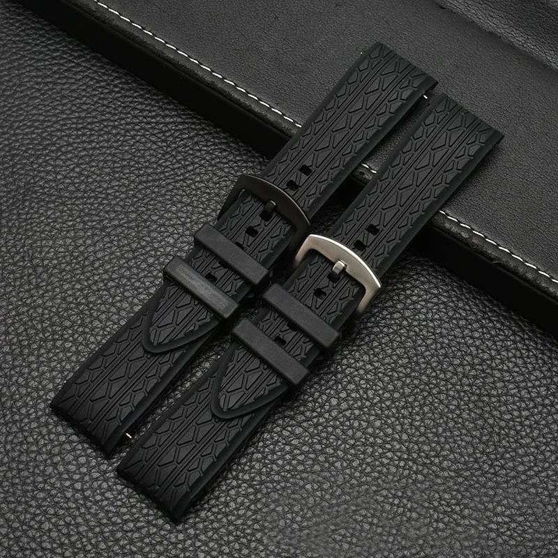Silicone Watchband for Porsche design p6612 watch strap watchband 24mm black Wristband Replacement Curved End Watch Bracelet