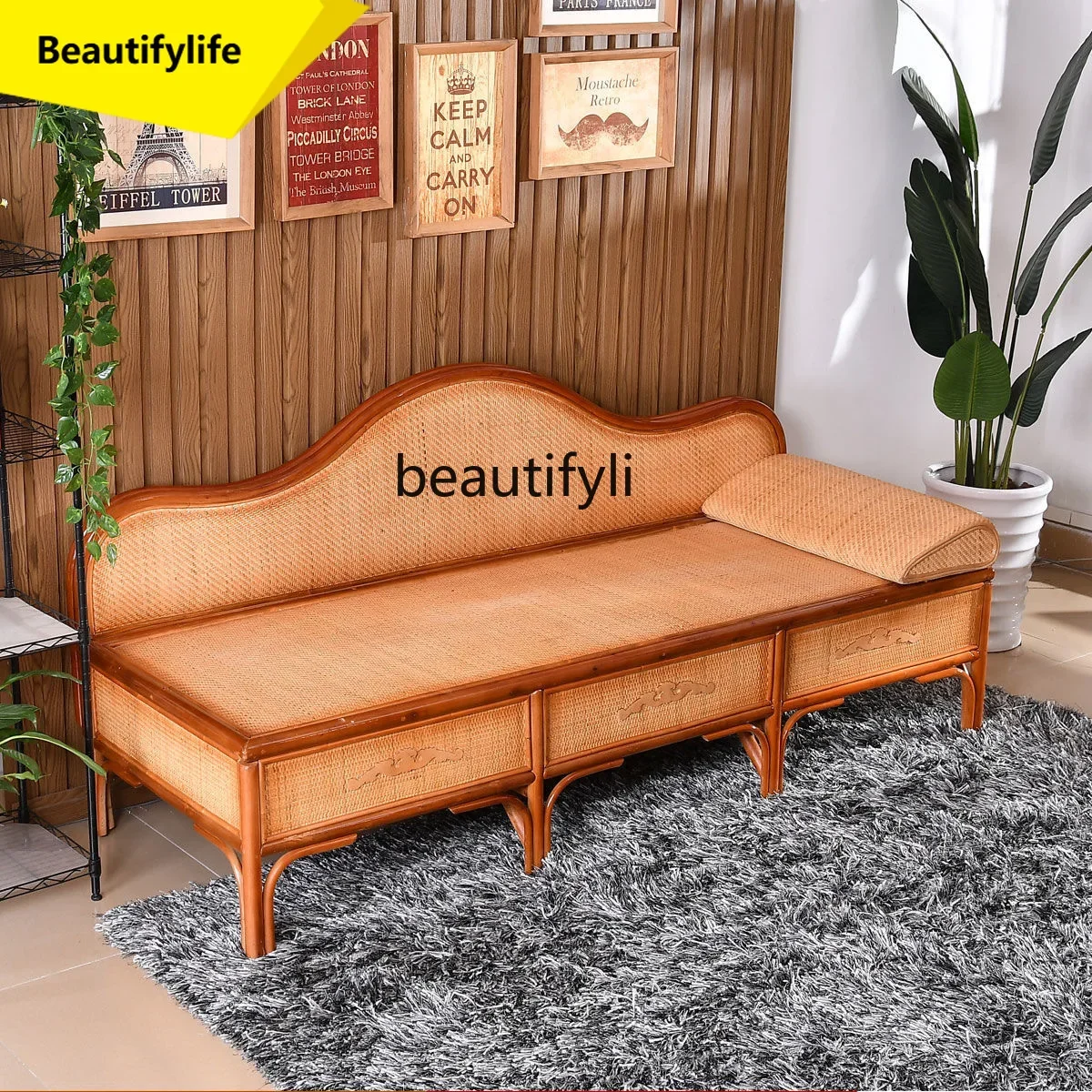 Q181 Natural Real Rattan Chaise Lounge Chair Leisure Chair Rattan Sofa Recliner Lazy Simple Woven