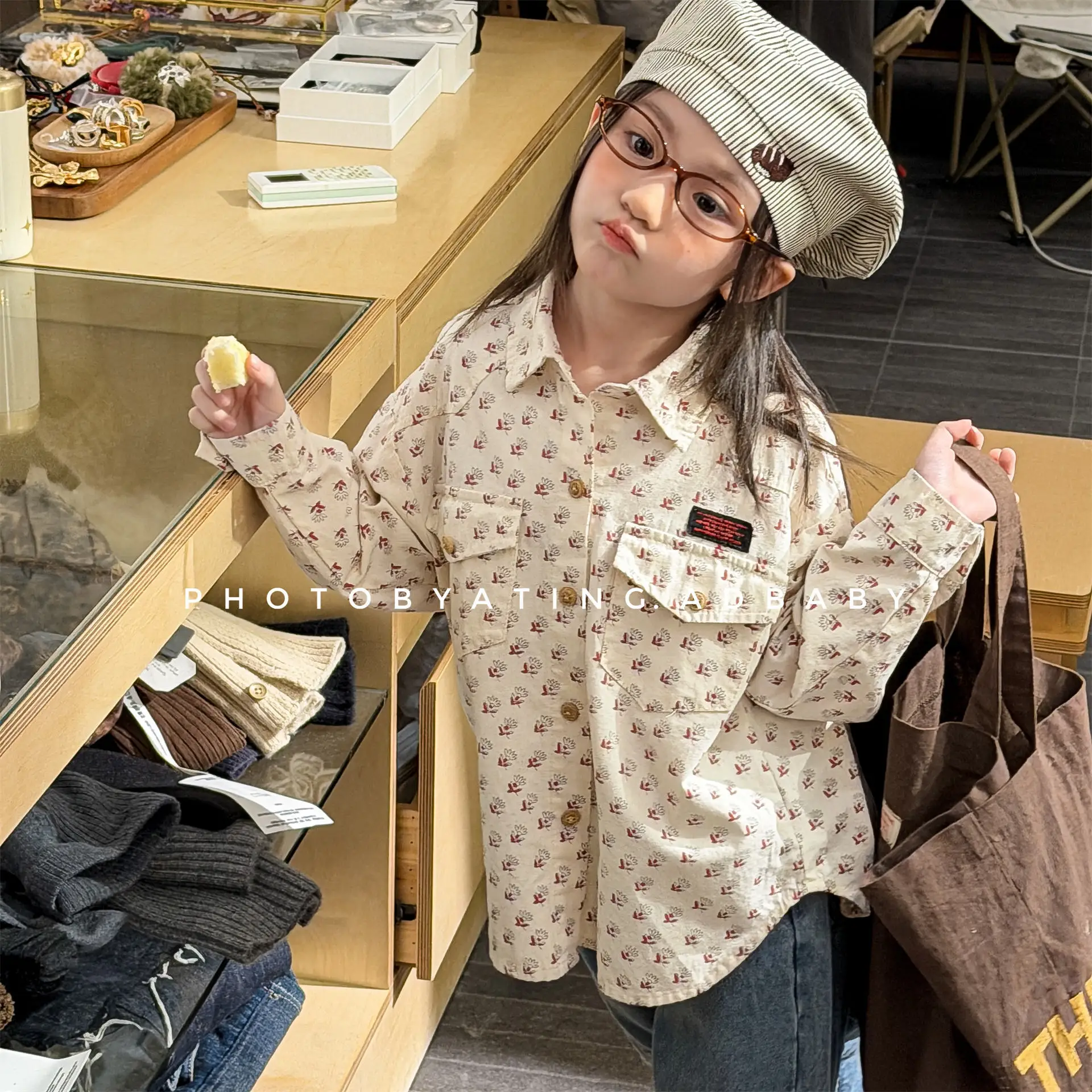 

2026 Spring New Girls Floral Shirts Children Cotton Long Sleeve Tops Baby Girl Casual Lapel Shirts Infant Fashion Clothes