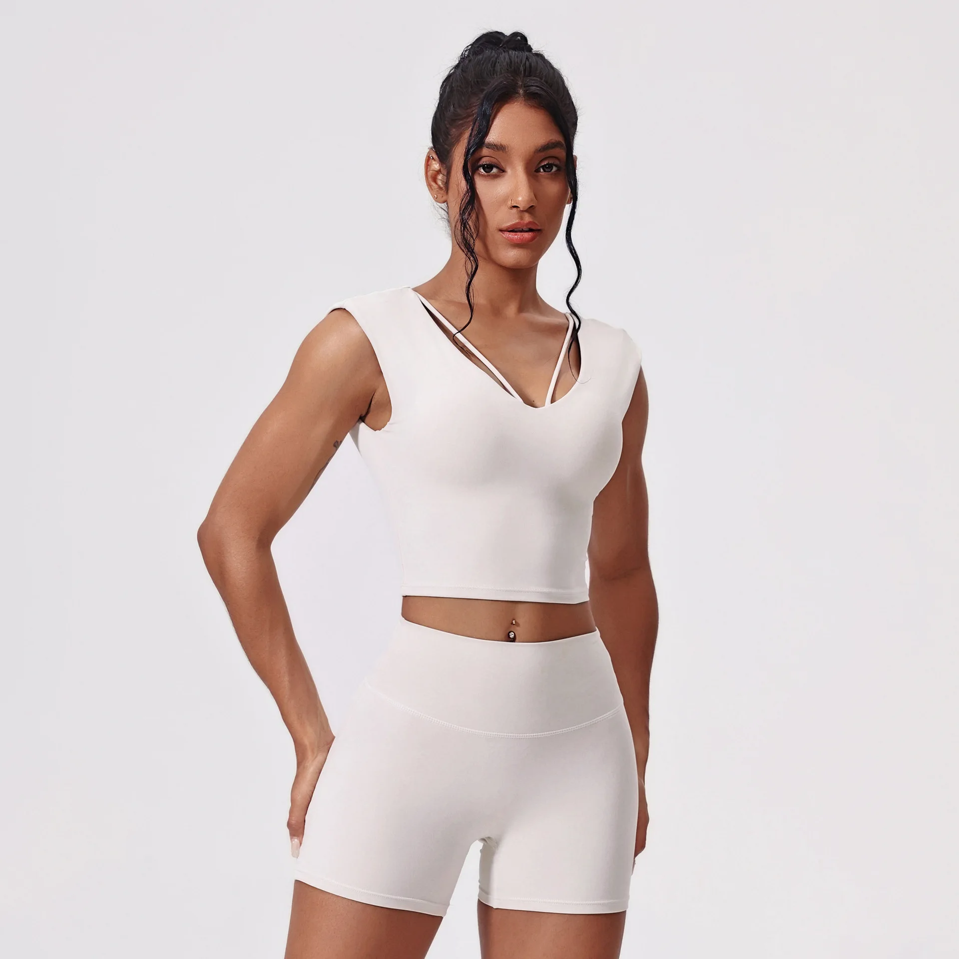 

Комплект жилета для фитнеса из 2 предметов, женский сексуальный жилет с глубоким V-образным вырезом на спине, дышащий спортивный тренировочный жилет без рукавов, быстросохнущий жилет для йоги и танцев с накладкой на грудь