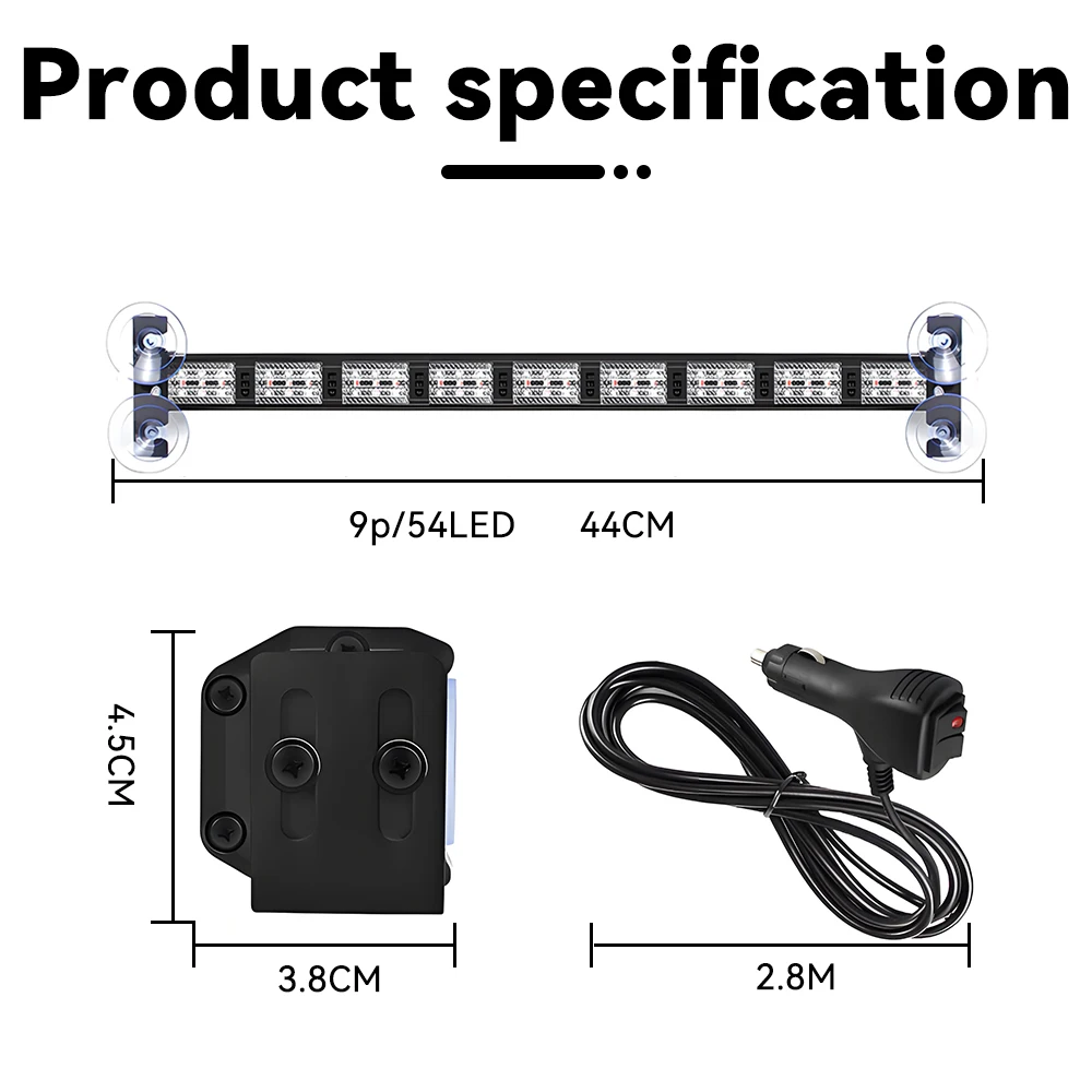 108W Car Mounted LED Color Changing Bar Light Multifunctional Long Strip Flashing Warning Light Safety Signal Flashing Light Str