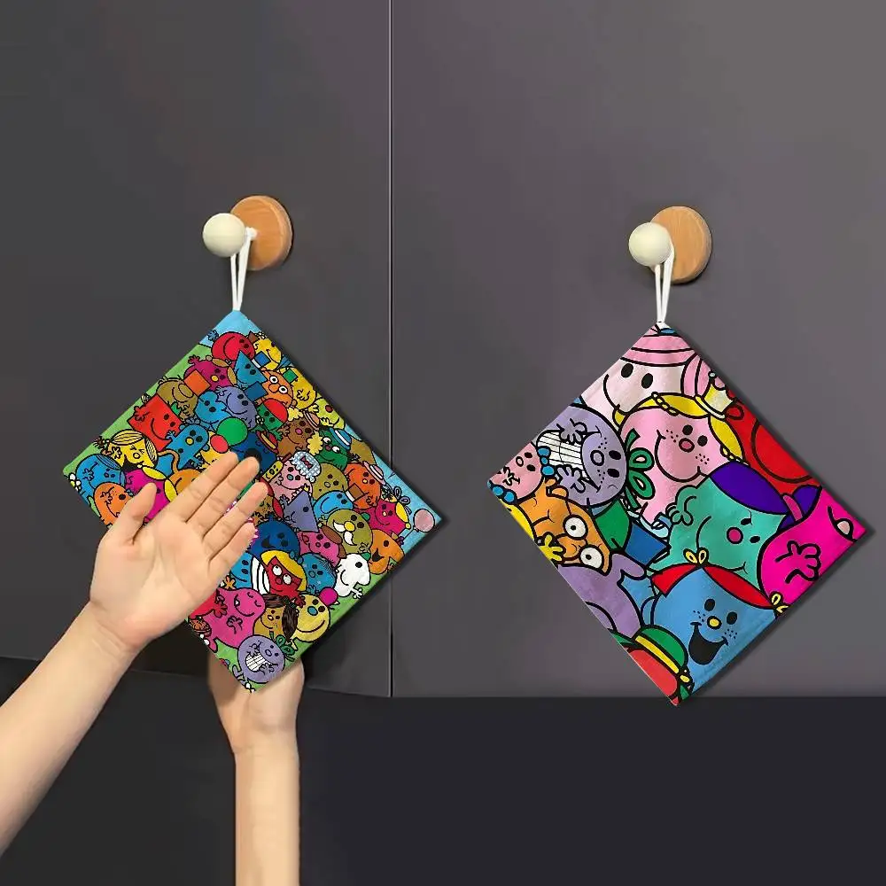Children Book M-Mr Men L-Little Miss Multi-scene Polyester Cotton Towel, Hanging Hand Wiping Cloth for Kitchen Bathroom Hotel