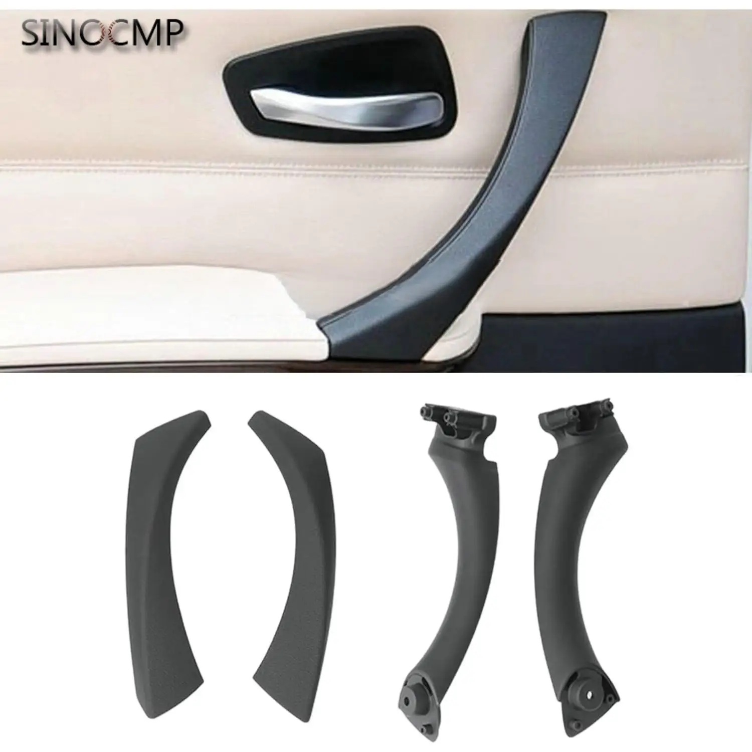 4Pcs Black Rear Left+Right Inner Door Handle Pull Trim Cover 51417230849 51419150335 51417230852 51419150338 For BMW E90 328i