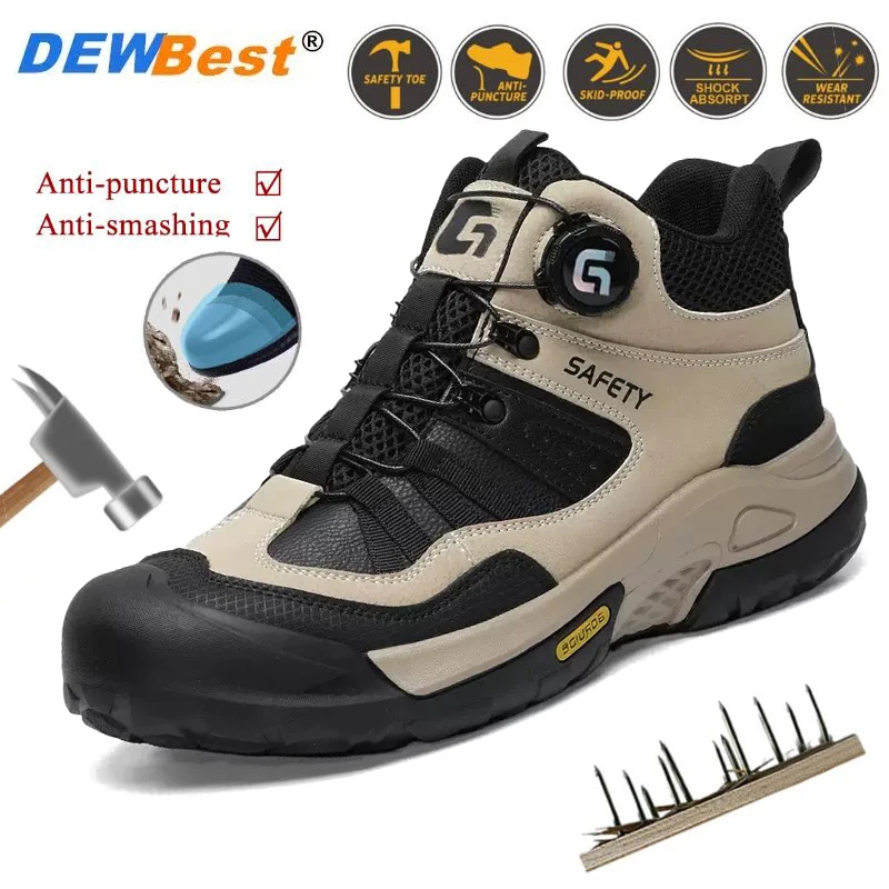 Easy-On/Easy-Off Swivel Buckle Men's Impact-Resistant and Puncture-Resistant Construction Safety Shoes with Steel Toe Caps