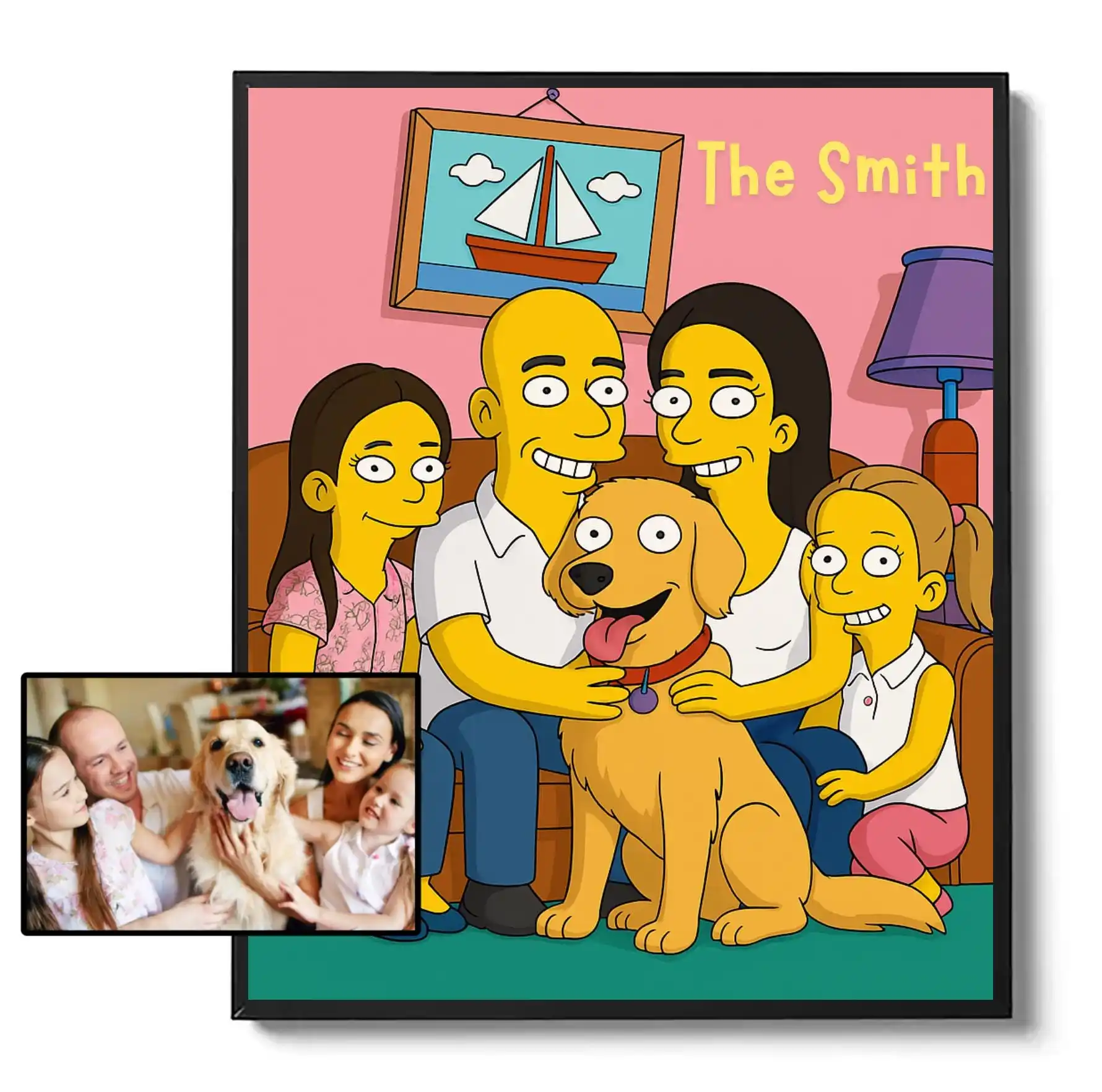 Customized personalized family cartoon posters, transform your family or couple photos into yellow cartoon character portraits