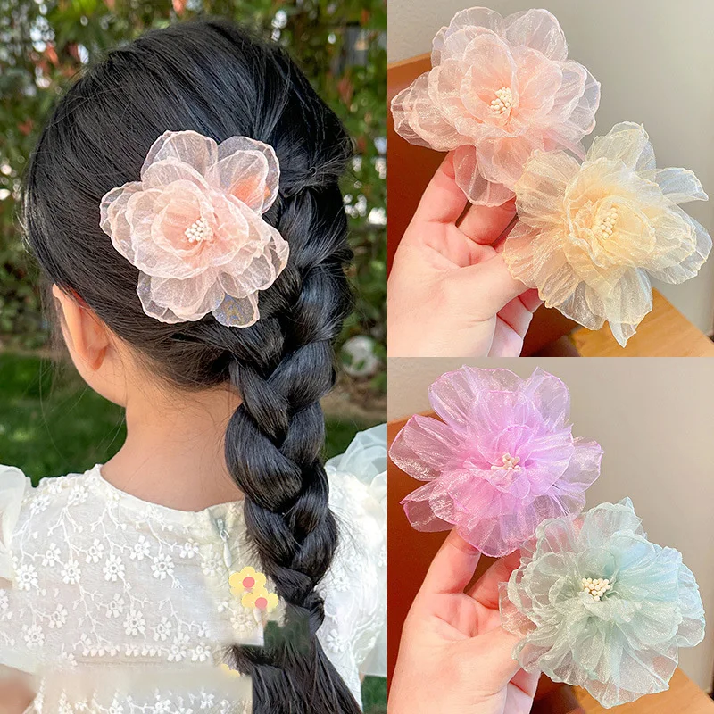 1PC New Children Organza Simulated Floral Hairgrips Girls Lovely Hairpins Hair Clips Kids Headwear Baby Hair Accessories