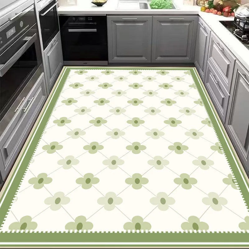 Blue Flowers Pattern PVC Leather Rug Waterproof Oil-proof Stain-resistant Kitchen Carpet Large Area Non-slip Floor Mats Tapis 러그