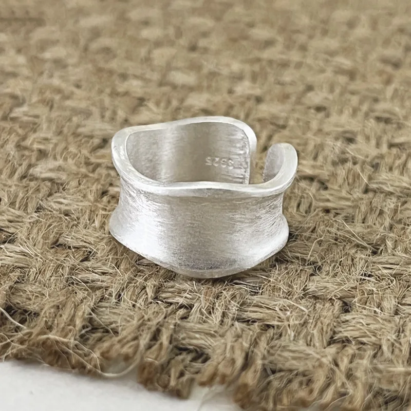 Women's 925 Sterling Silver Sanding Face Adjustable Ring