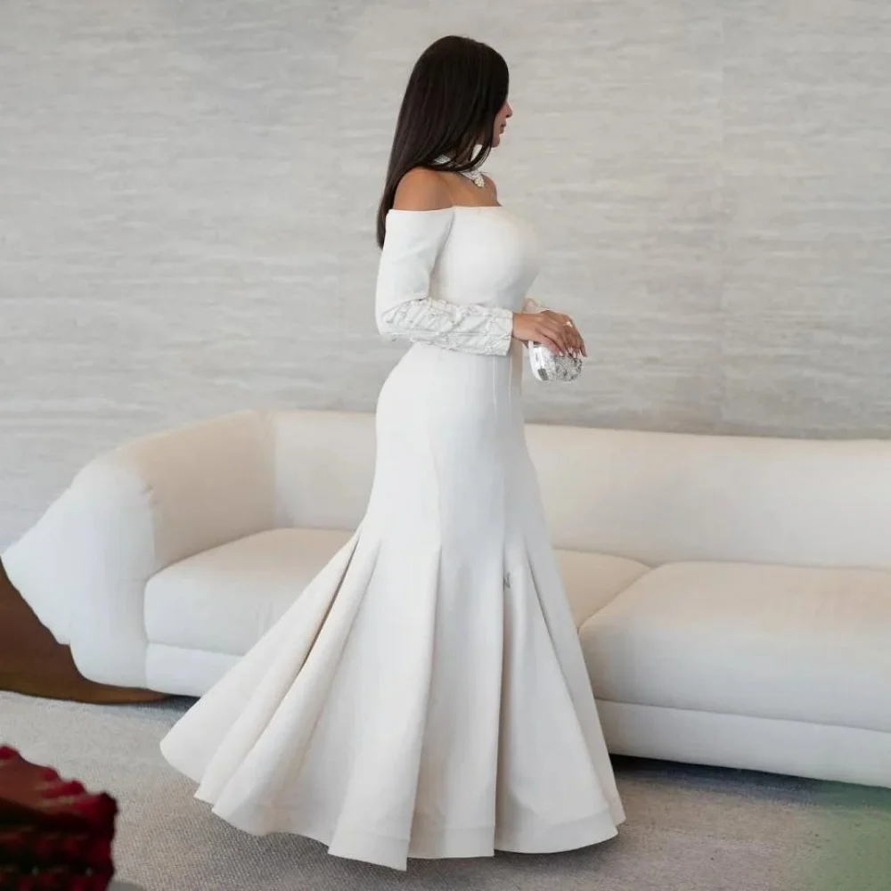 Op maat gemaakte avondjurk met boothals Prachtige kralen galajurken Ruches Formele gelegenheid Elegante ruches Feestjurk Robe Soiree