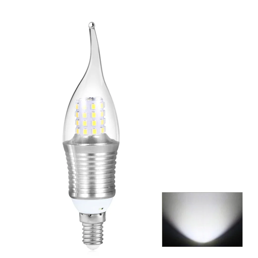 Bombilla de pared LED E14 de 9W, lámpara de vela de ahorro de energía de color blanco frío para cocina, oficina, bar, dormitorio, carcasa plateada SMD 2835 - 85-265V