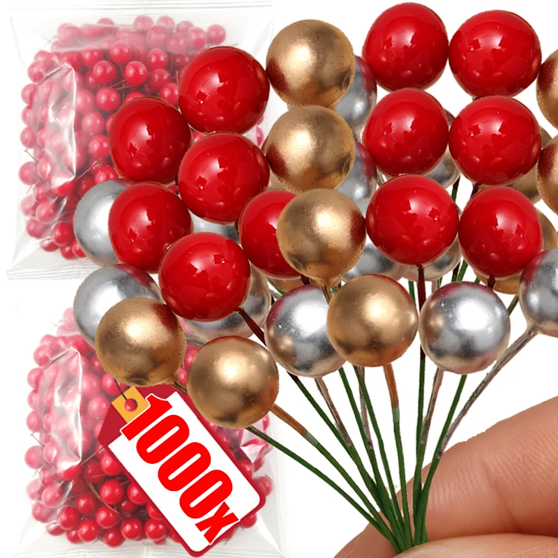 1000/50x الاصطناعي هولي التوت عيد الميلاد الصغيرة التوت وهمية مع ينبع شجرة عيد الميلاد معلقة حلية DIY بها بنفسك إكليل عيد الميلاد العرض