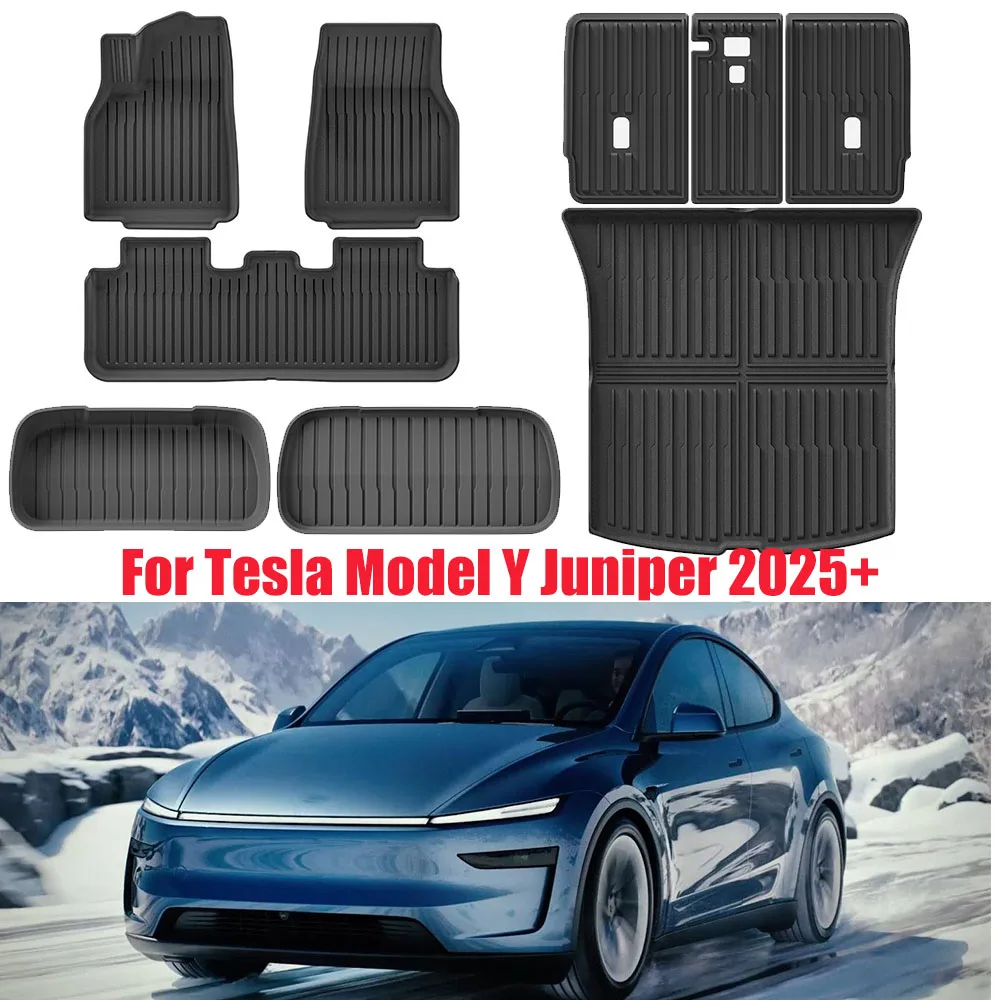 

For New Tesla Model Y Juniper 2025+ TPE Floor Mats & Cargo Liner, All Weather Trunk Mats Floor Liner Backrest Mats