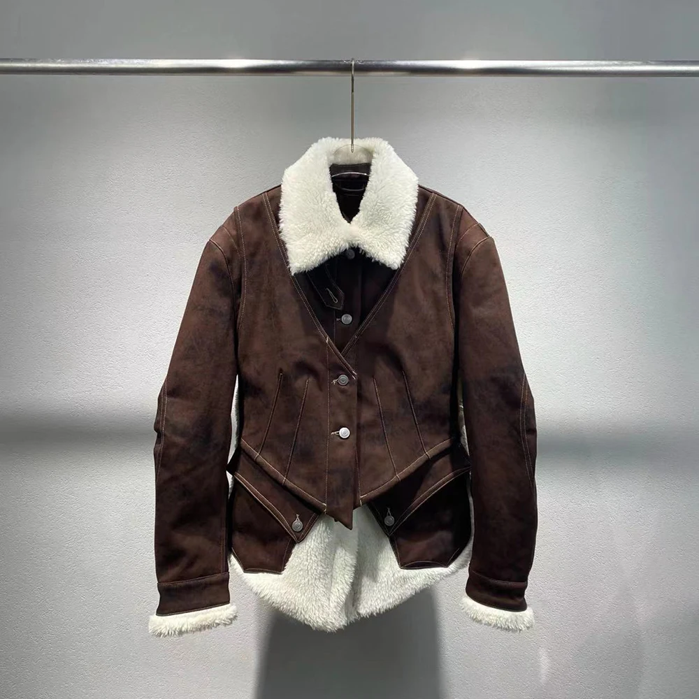 

Женская хлопковая куртка из смеси шерсти Y2K, с дефицирующей талией, облегающее, утепленное, теплое, универсальное пригородное пальто, осень 2023, новинка