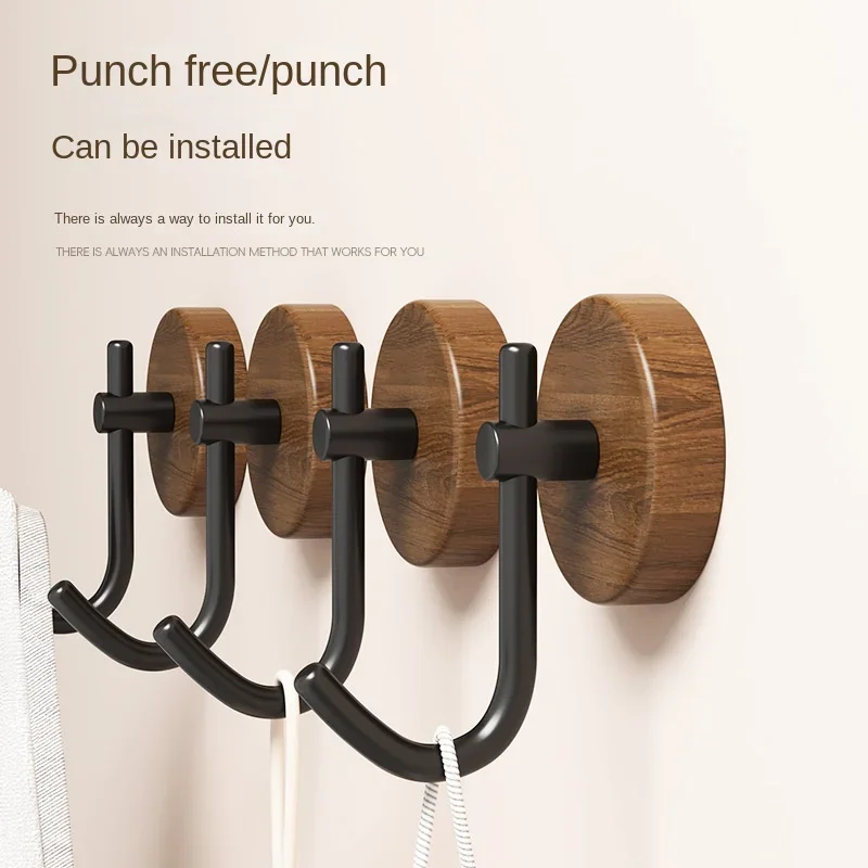 Self-adhesive New Simple Solid Wood Hook Walnut Hanging Hanger Bathroom Wall Hook Bedroom Coat Storage Rack Home Towel Key Decor