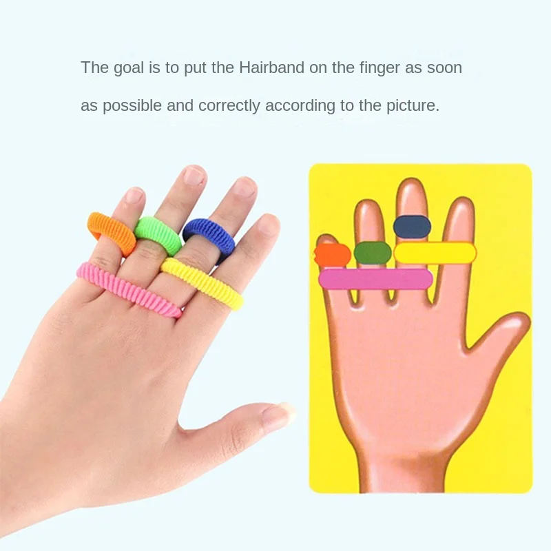 Kids Montessori Toy Early Educational Fingers Ring Game Elastic Bands Color Cognition Think Training Battle Table Game with Card