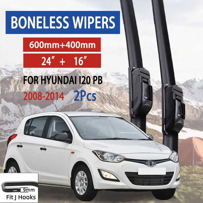 For Hyundai i20 PB 2008-2014 Car Windshield Wiper U-type Soft Rubber Frameless Bracketless Car Wipers 24\