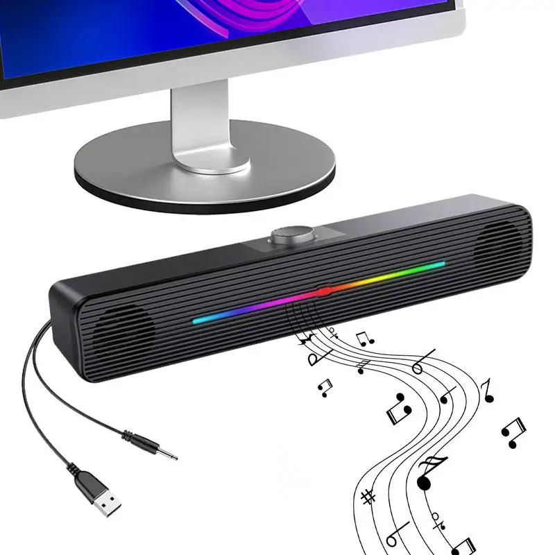 RGB Desktop Soundbar RGB Audio Speaker For Computer Multi-Purpose RGB Desktop Speakers For Smartphones Desktop Computers Tablets