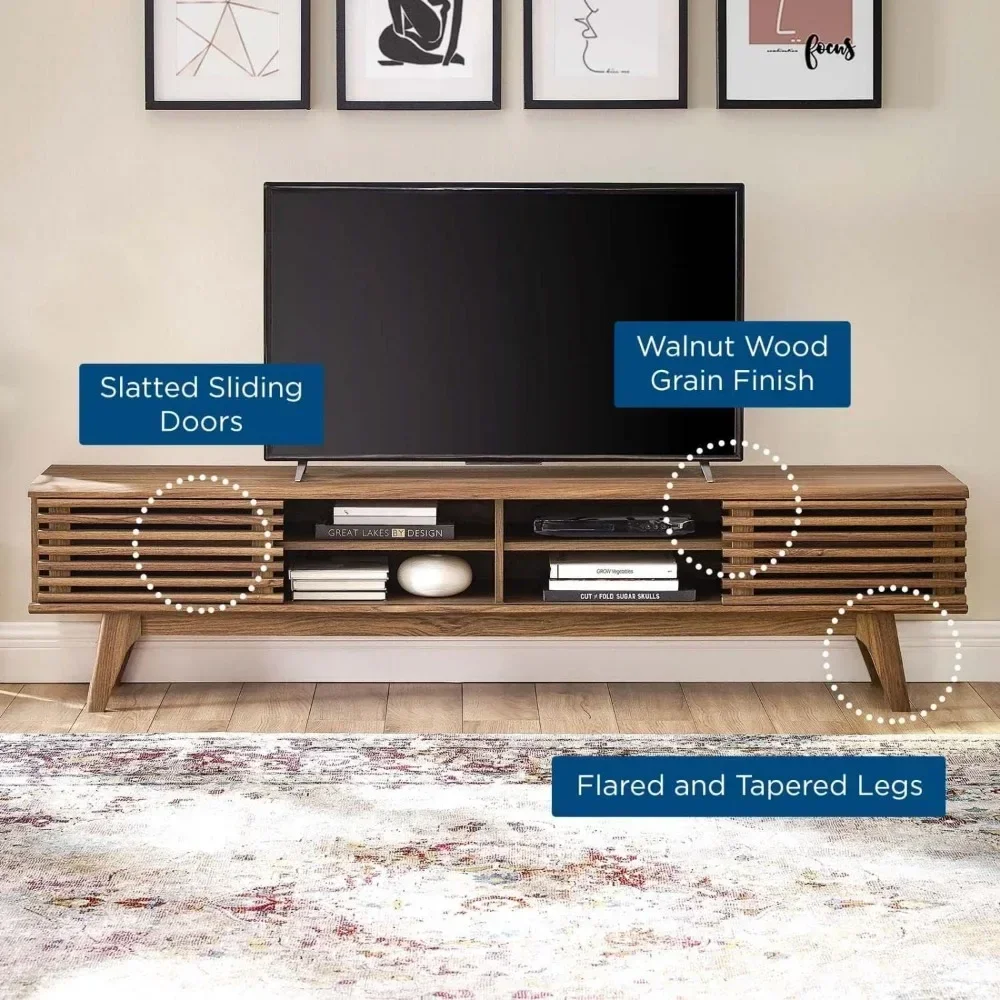 Render  Mid-Century Modern Low Profile Media Console TV Stand,  Walnut Walnut TV Stands