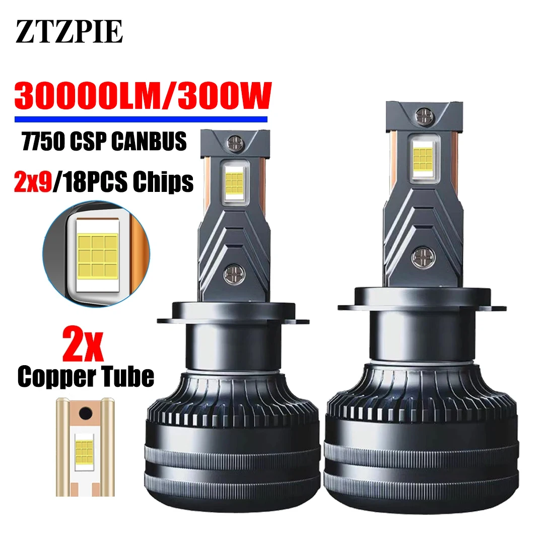 ZTZPIE Super Bright Car LED Headlight H7 Canbus H4 H1 H8 H11 HB3 HB4 9005 9006 6000K 300W 30000LM CSP 7750 Chips Fog Light