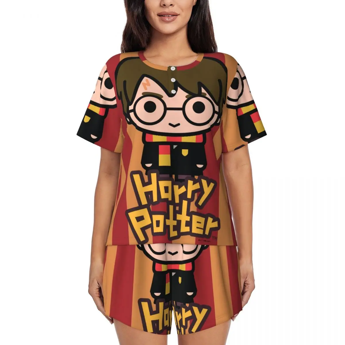 

Custom Harrys Magic Adventure Movies Potters Pajama Sets Women's 2 Piece Short Sleeve Pjs Shorts Sleepwear