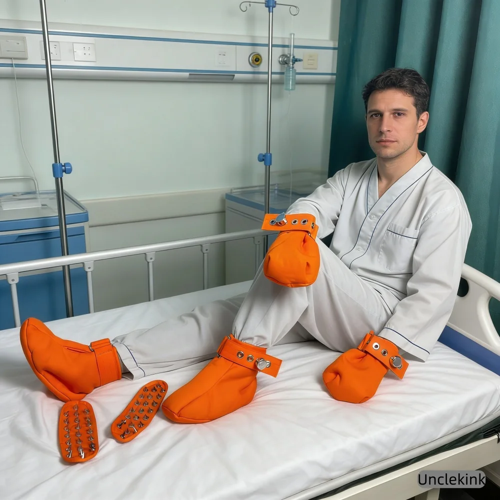 

Набор для фиксации и безопасности: перчатки от царапин и запирающиеся ботинки для раздражительных пожилых людей с деменцией, медицинские психиатрические фиксаторы ABDL