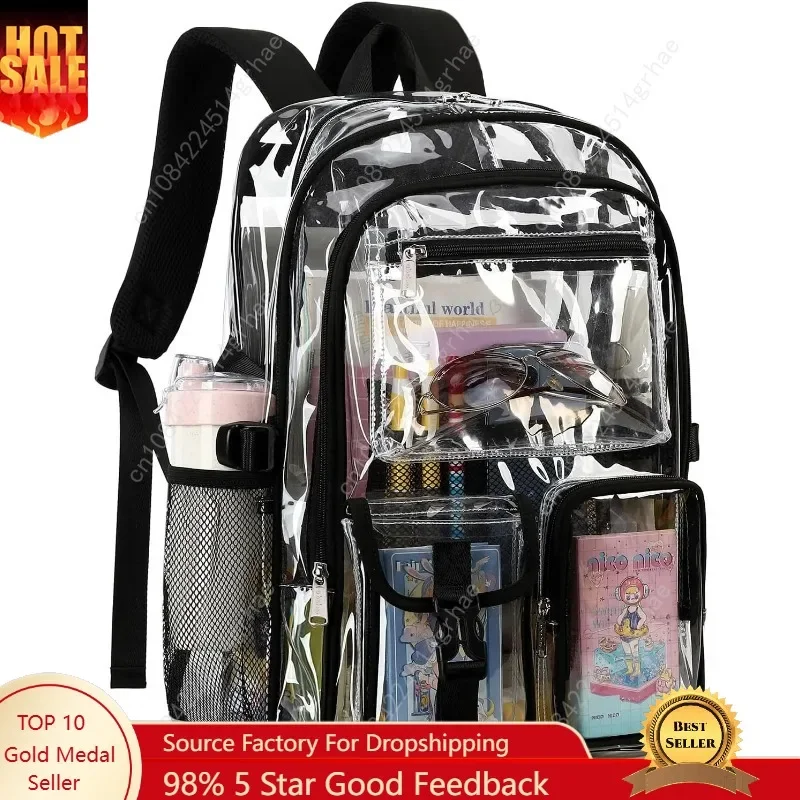 Clear Backpack Heavy Duty PVC Woman Man Transparent Bookbag See Through Backpack Fashion Knapsack For Gifting