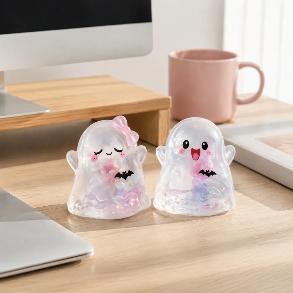 2PCS/SET Portable Cartoon Ghost Squishy Toy TPR Slow Rebound Ghost Squeeze Toy Spooky Elastic Ghost Fidget Toy Window Decor