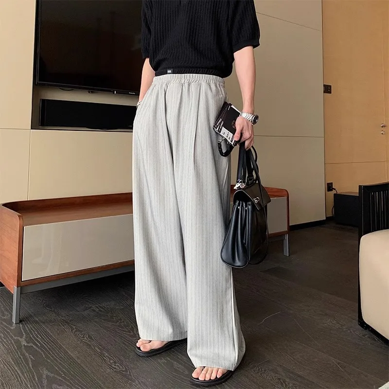 

Spring Summer New Style Striped Casual Boys Loose Elastic Waist Straight Korean Style Wide Leg Trendy Long Pants