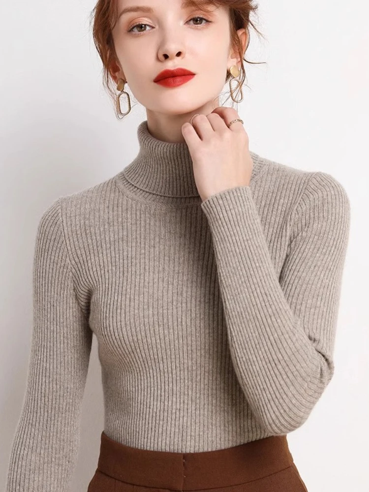 

Women Turtleneck Sweater Knitted Soft Pullovers Basic Solid Color Warm Slim Sweaters Women Autumn Winter Casual Jumper New