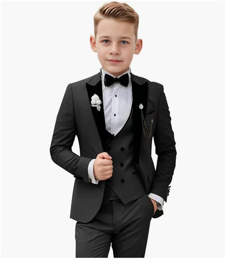 Boys' Suit Formal Set For Child  Tuxedo Suit Peak Lapel  Slim Fit 3 Piece Party Blazer Set Elegant Kids Costume Prom  3-16 Years