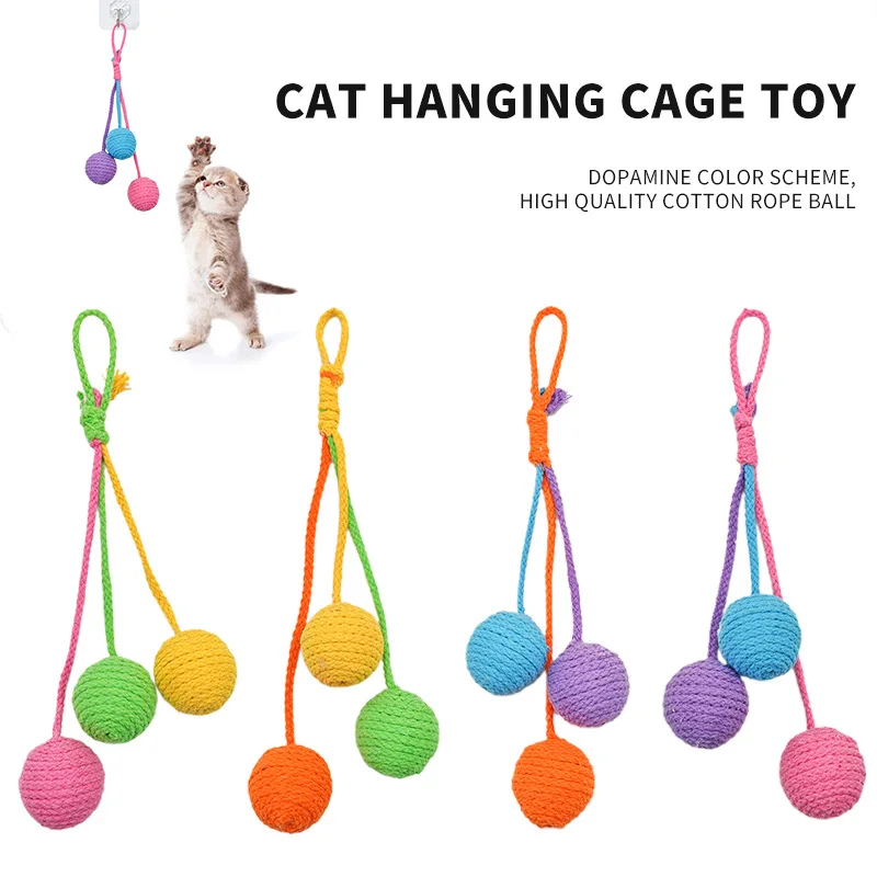 Hanging Cotton Rope Ball Cat Toy Durable Chew Toy Interactive Self Play Teething Toy for Cats with String