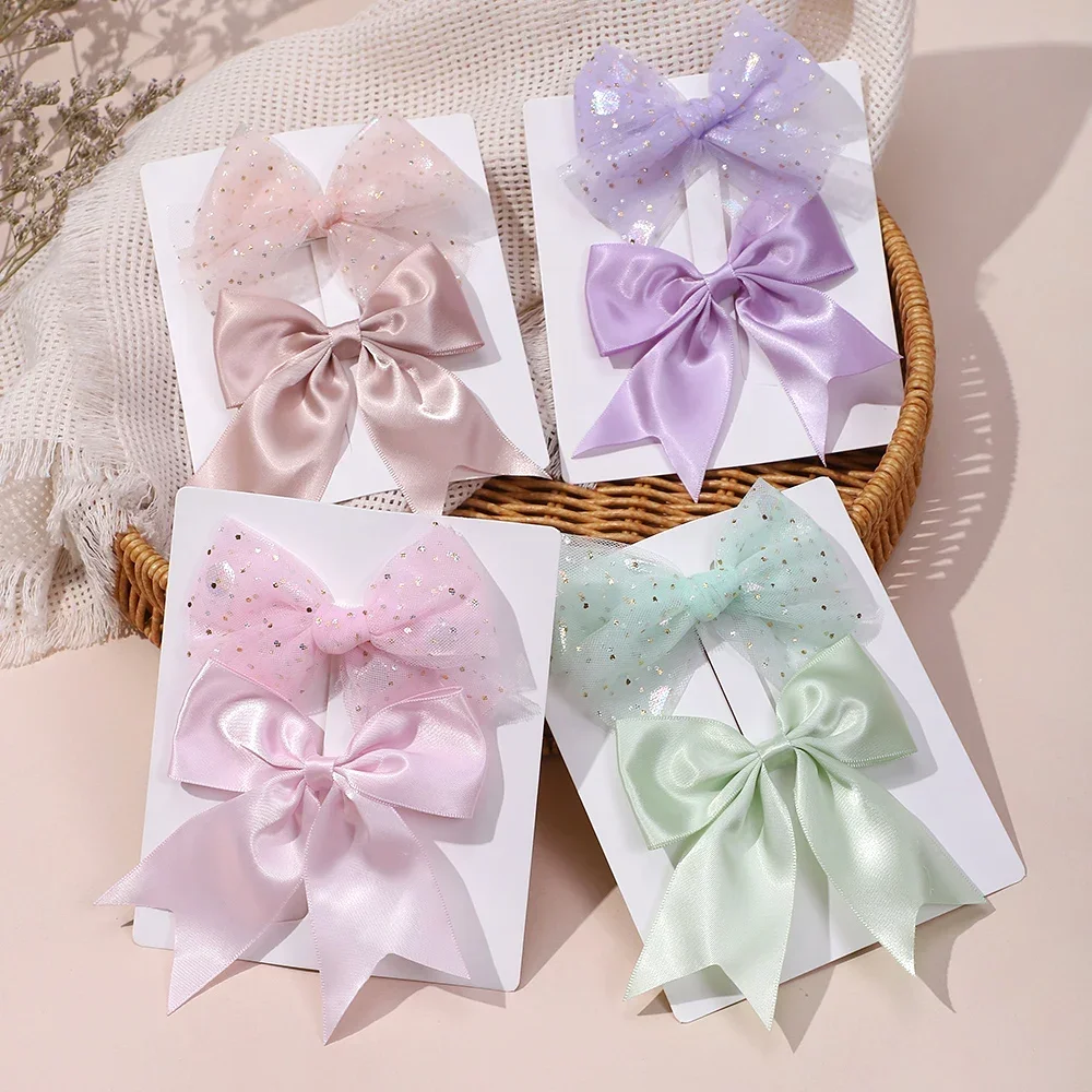 2PCS/Set Candy Colors Polka Dots Bowknot with Clips for Girls Hair Clips Cute Barrettes Sweet Headwear Kids Hair Accessories