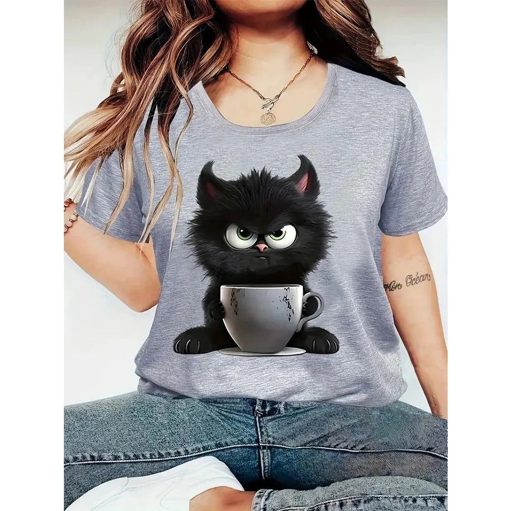 Summer Women\'s T Shirt Casual Short Sleeve 3d Cat Print T Shirts Fashion Streetwear Crew Neck Pullover Oversized Female Clothing